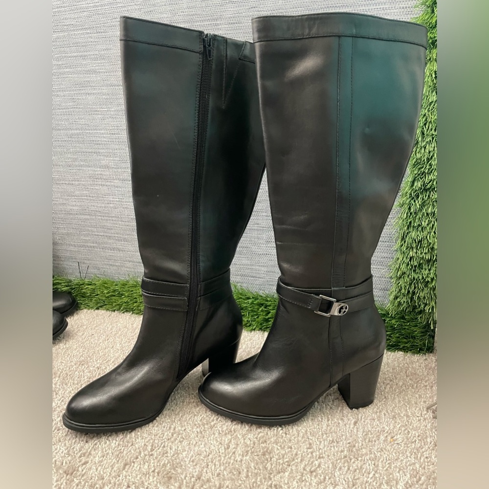 Giani Bernini Black Leather Mid-Calf Heeled Riding Boots